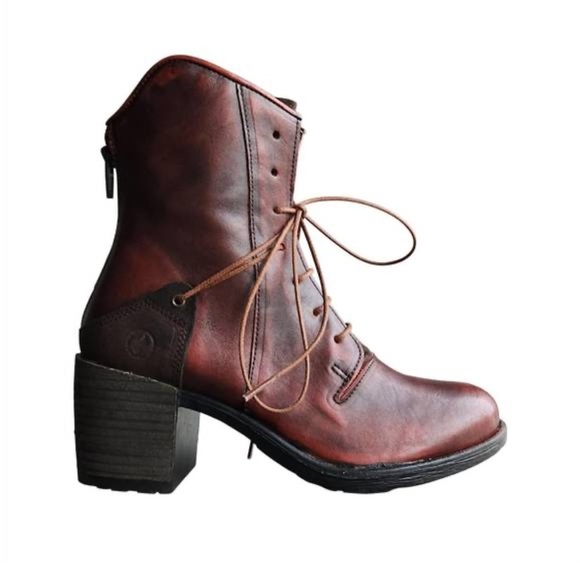 Casta dark Red burgundy Lace up calie heeled boot - Picture 2 of 11